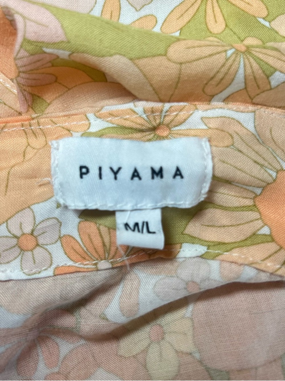 PIYAMA Floral Wrap Duster Robe in Peach, White & Olive Lightweight - Picture 8 of 9